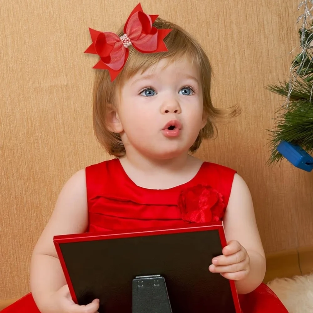 Red Glitter Hair Bows for Kids